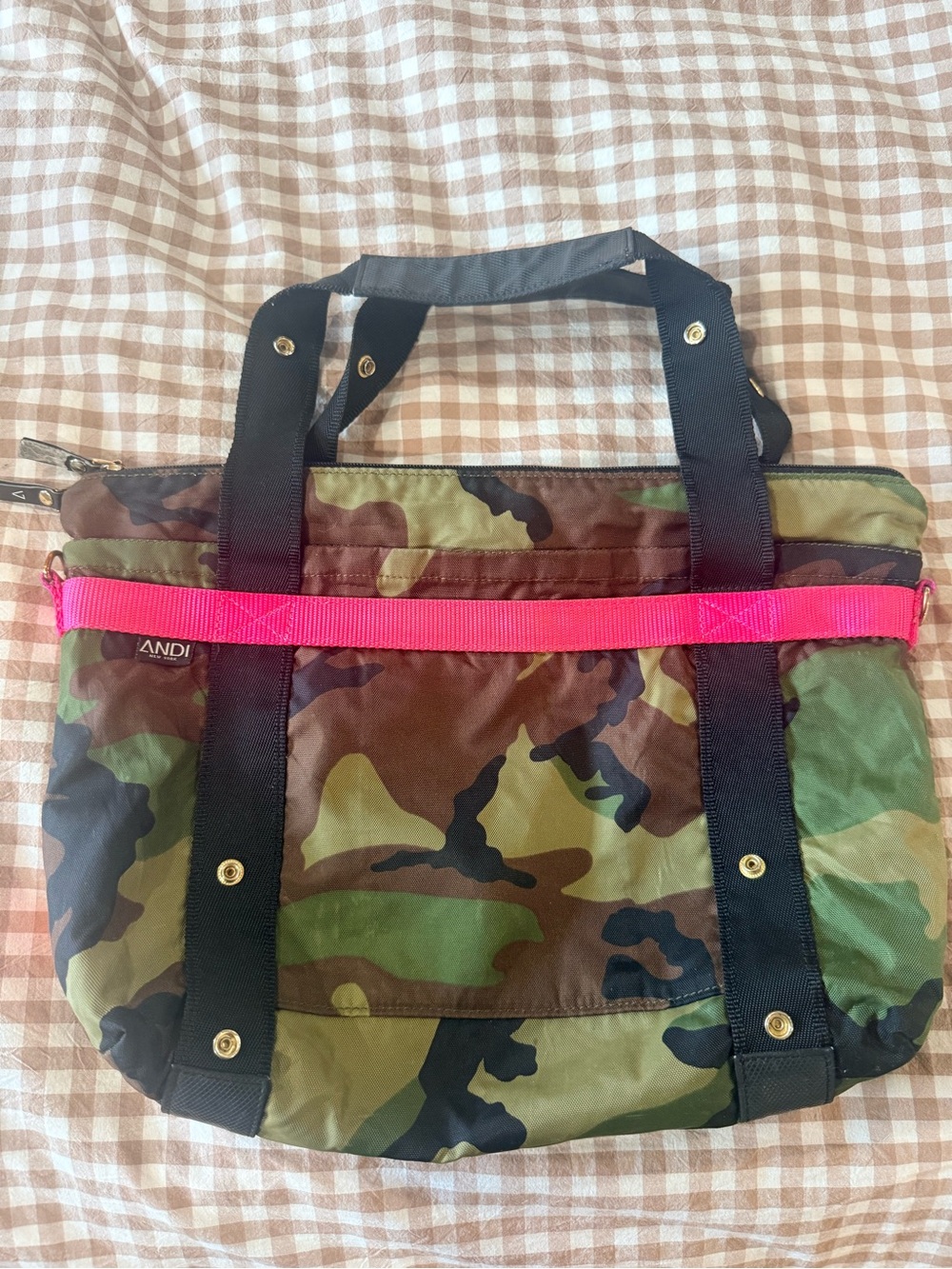 Andi Camo Tote Bag with Hot Pink Accent